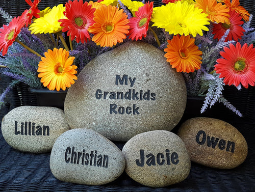 My Grandkids Rock Set - 11 to 15 Names - Gift for Mom - Personalized - Landscape  - Engraved Stones - Custom Gift - God Rocks