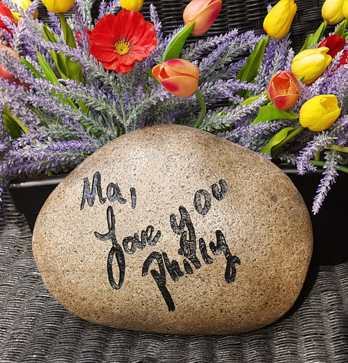 Personal Handwriting Engraved Into Natural River Rock