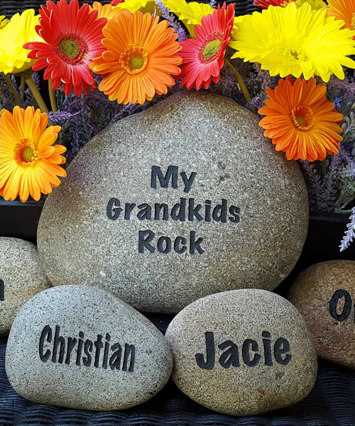Grandkids Rock Set - 7-10 Names - Gift for Mom - Personalized - Grandkids Rock - Landscape Rock - Engraved Stones - Custom Gift - God Rocks