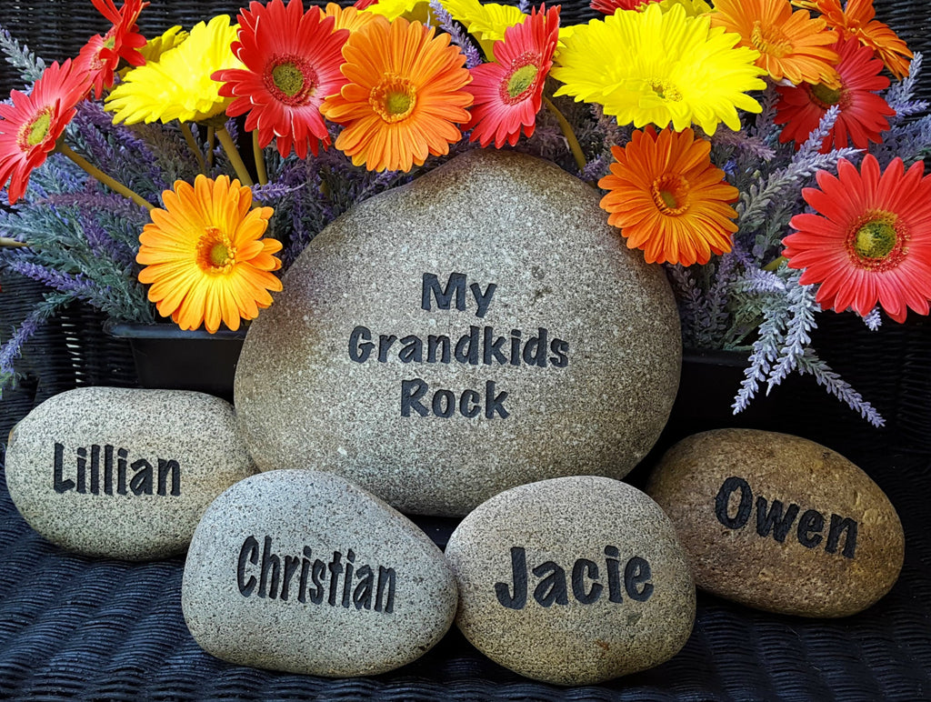 My Grandkids Rock Set - 7-10 Names - Gift for Mom - Personalized Grandkids Rock - Landscape Rock - Engraved Stones - Custom Gift - God Rocks