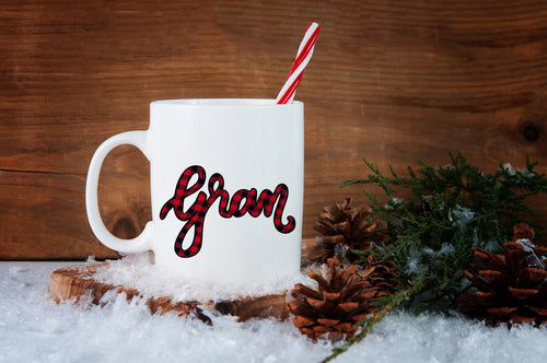 Gran Mug -Buffalo Plaid - Gran Gift - Hand Lettered Mug -New Gran Gift - Pregnancy Announcement- Grandparents Mug - Gift for Gran- God Rocks