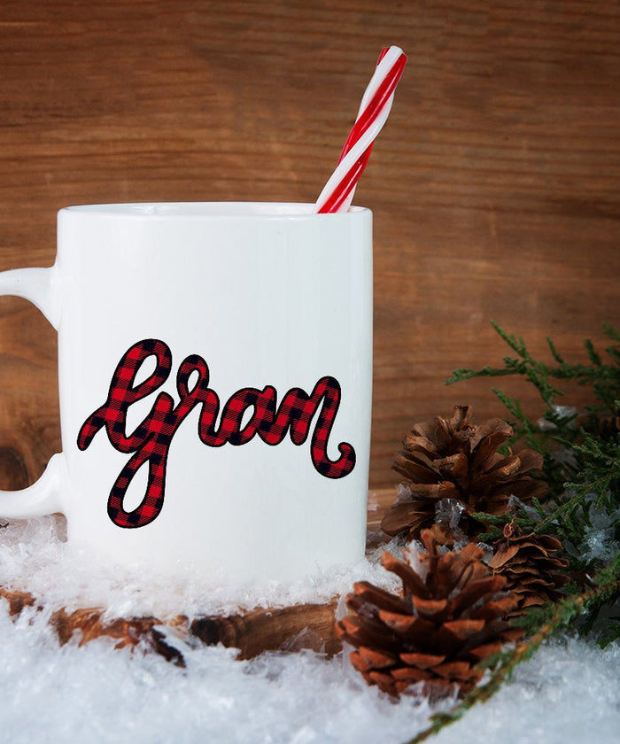 Gran Mug -Buffalo Plaid - Gran Gift - Hand Lettered Mug -New Gran Gift - Pregnancy Announcement- Grandparents Mug - Gift for Gran- God Rocks
