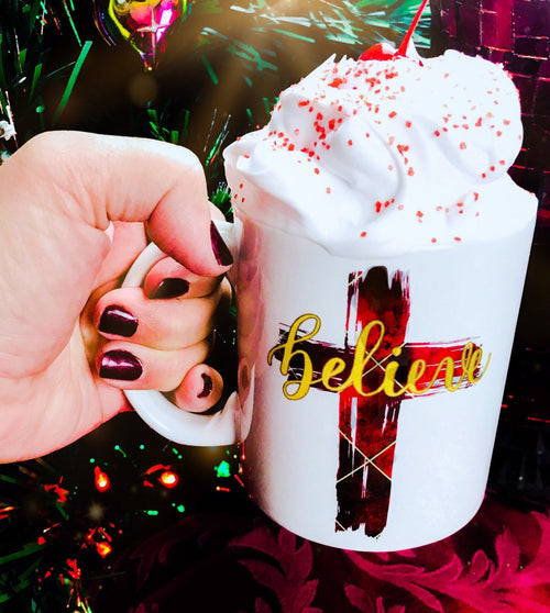 Believe Mug - Believe Christmas Gift - Inspirational Coffee Mug - Cross -Christian  Coffee Cup - Christian Teachers Gift - God Rocks