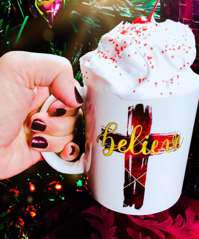 Believe Mug - Believe Christmas Gift - Inspirational Coffee Mug - Cross -Christian  Coffee Cup - Christian Teachers Gift - God Rocks
