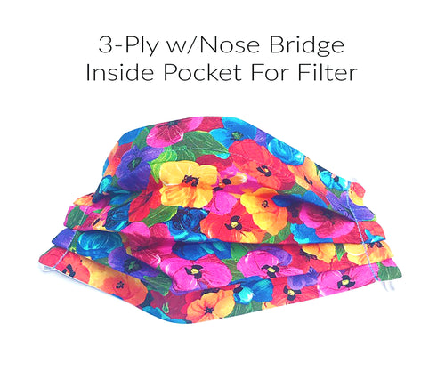 Pleated 3 Ply Cotton Reusable Adjustable Face Mask