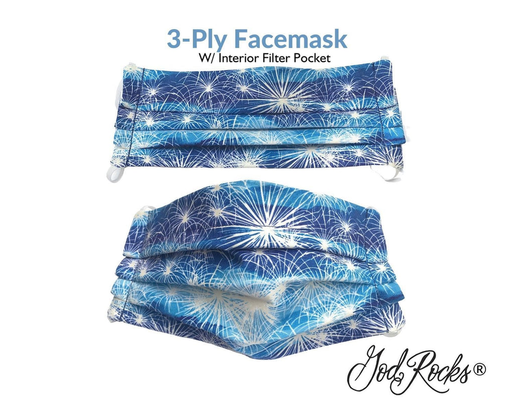 Patriotic Face Mask with Pocket, USA Washable Face Mask, Reusable, Pleated Face Mask, 4th of July Face Mask, Fireworks Face Mask, God Rocks