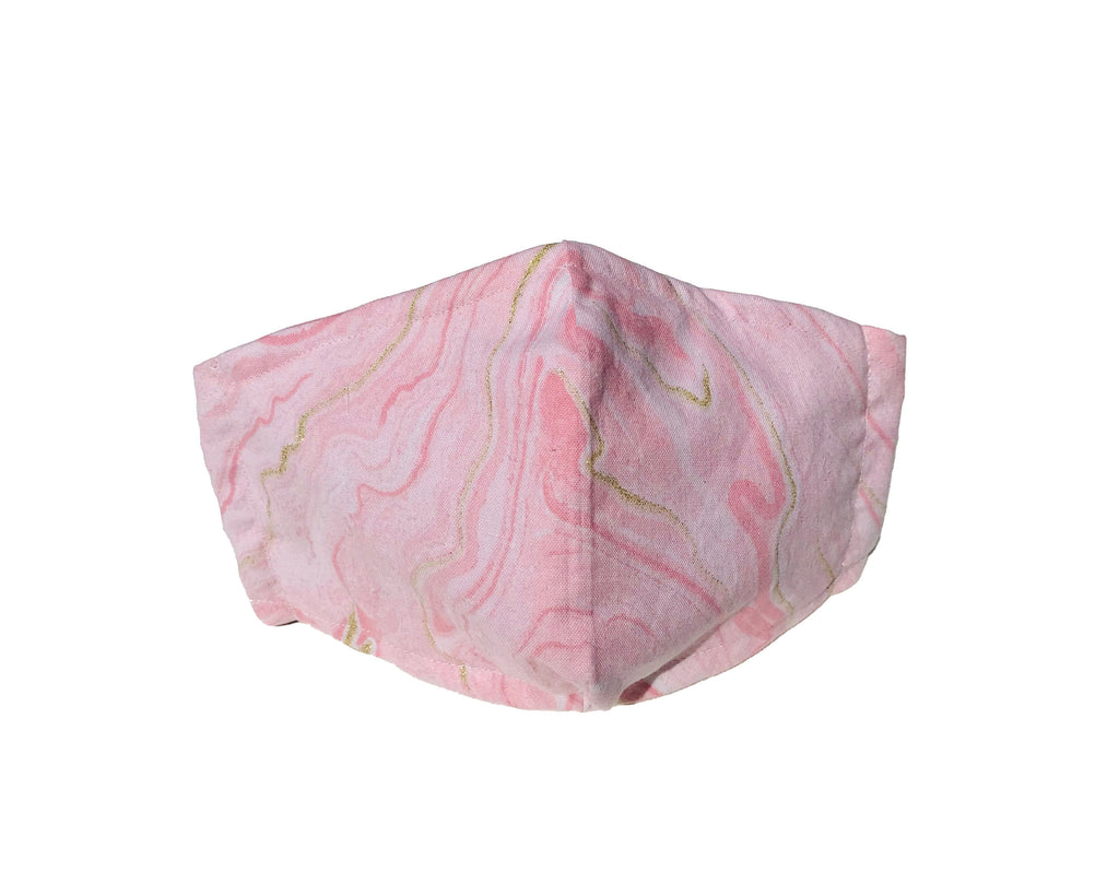 Pink Marble 3 Ply Cotton Face Mask | Washable Reusable Adjustable Face Covering | Stitched In Nose Bridge | Interior Filter Pocket