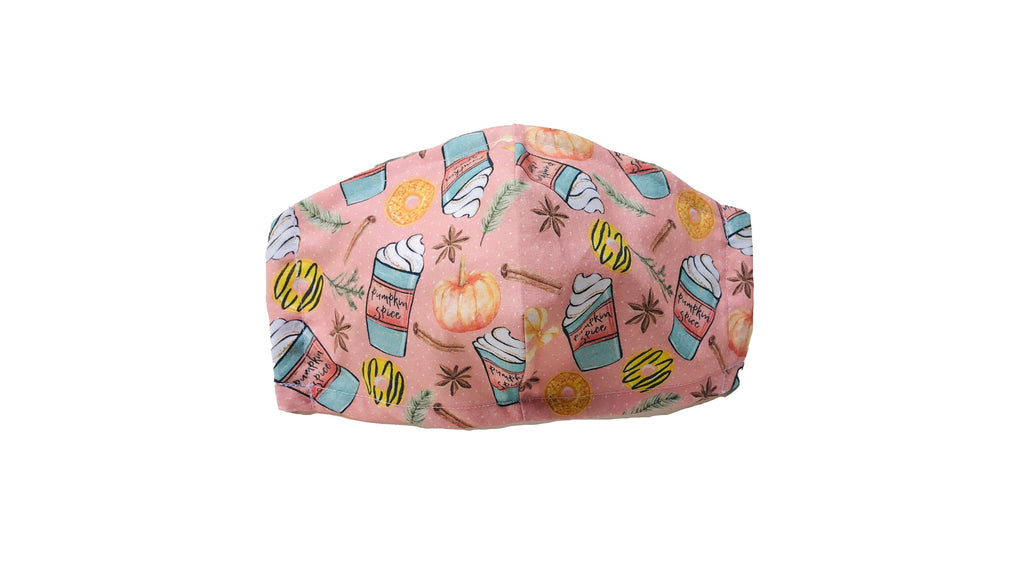 Pumpkin Spice Face Mask | Pink Coffee Face Covering | Nose Wire | Reusable Face Mask With Filter Pocket | 3-Ply 100% Breathable Cotton