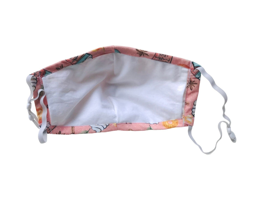 Pumpkin Spice Face Mask | Pink Coffee Face Covering | Nose Wire | Reusable Face Mask With Filter Pocket | 3-Ply 100% Breathable Cotton