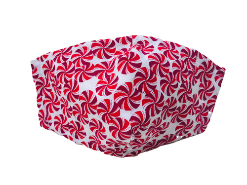 Peppermint Candies 3 Ply Cotton Face Mask | Washable Reusable Adjustable Face Covering | Stitched In Nose Bridge | Interior Filter Pocket